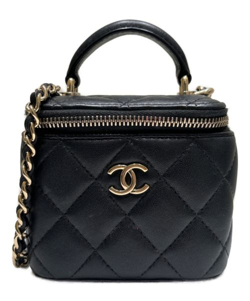 CHANEL（シャネル）CHANEL (シャネル) ミニ バニティ バッグケース ブラック×シルバー金具 サイズ:ミニの古着・服飾アイテム