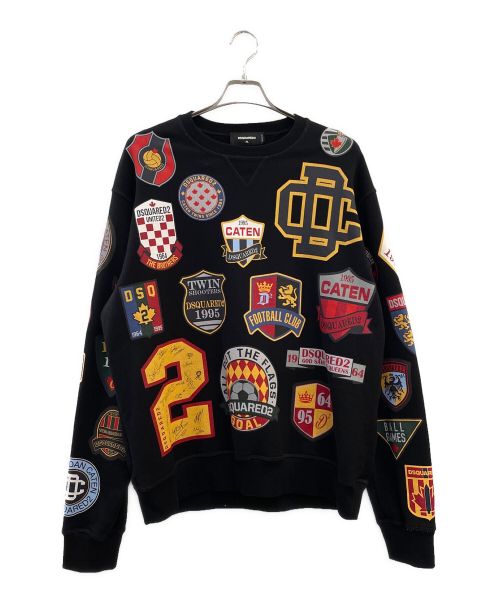 DSQUARED2（ディースクエアード）DSQUARED2 (ディースクエアード) COLLEGE PATCH CREWNECK SWEATSHIRT ブラック サイズ:XLの古着・服飾アイテム