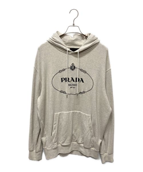 PRADA（プラダ）PRADA (プラダ) EMBROIDERED LOGO HOODIE ロゴフーディー アイボリー サイズ:XXLの古着・服飾アイテム