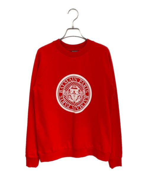 BALMAIN（バルマン）BALMAIN (バルマン) エンブレムプリントロングスリーブTシャツ レッド サイズ:36の古着・服飾アイテム