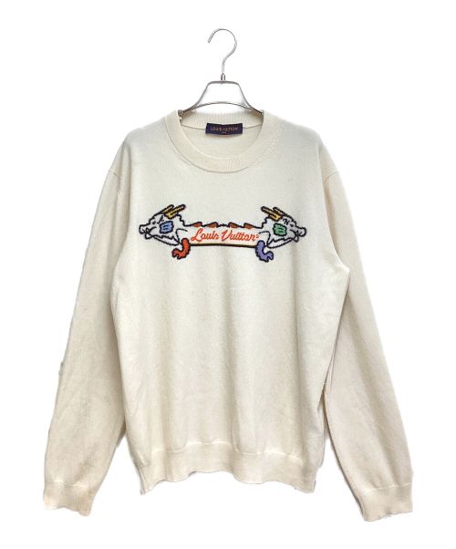 LOUIS VUITTON（ルイ ヴィトン）LOUIS VUITTON (ルイ ヴィトン) Dragon Intarsia Crew Neck Knit（ドラゴンインタルシアクルーネックニットセーター） アイボリー サイズ:XLの古着・服飾アイテム