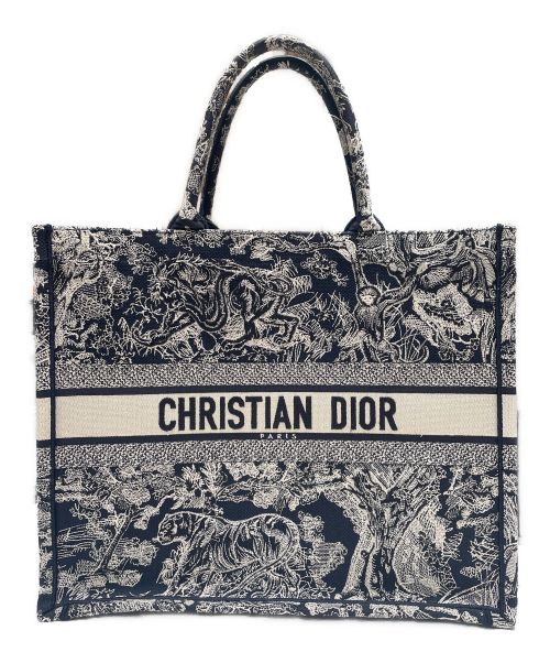 Christian Dior（クリスチャン ディオール）Christian Dior (クリスチャン ディオール) Book Tote  ネイビー×ホワイト サイズ:ラージの古着・服飾アイテム