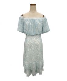 TADASHI SHOJI（タダシ ショージ）の古着「ドットパターン オフショルダーワンピース」｜スカイブルー