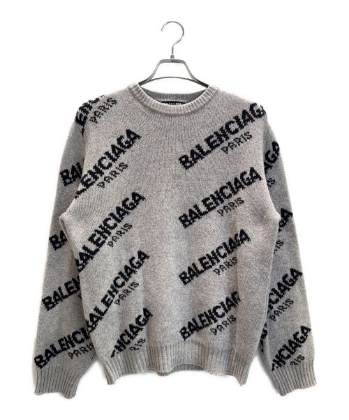 BALENCIAGA（バレンシアガ）BALENCIAGA (バレンシアガ) ジャガードロゴクルーネックニット グレー サイズ:Mの古着・服飾アイテム