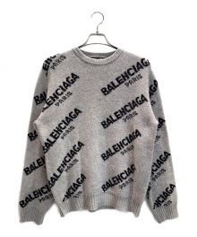 BALENCIAGA（バレンシアガ）の古着「ジャガードロゴクルーネックニット」｜グレー