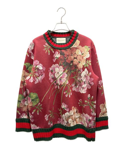 GUCCI（グッチ）GUCCI (グッチ) フラワープリントクルーネック レッド サイズ:Mの古着・服飾アイテム