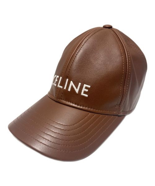 CELINE（セリーヌ）CELINE (セリーヌ) ロゴレザーキャップ ブラウン サイズ:Lの古着・服飾アイテム