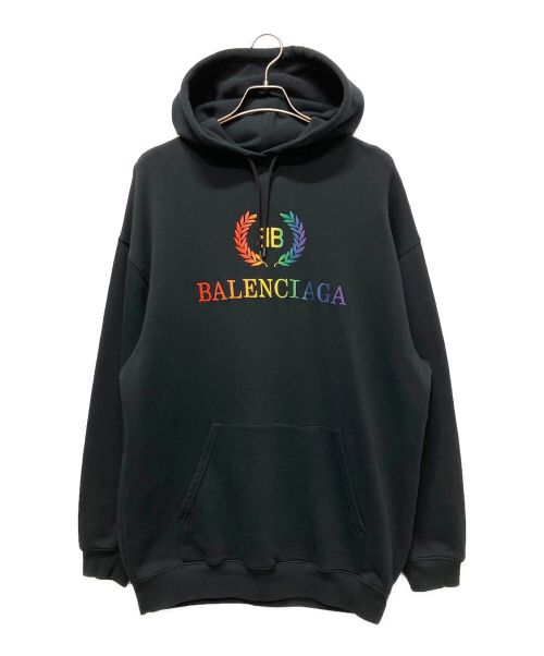 BALENCIAGA（バレンシアガ）BALENCIAGA (バレンシアガ) レインボーBBロゴプルオーバーパーカー ブラック サイズ:XSの古着・服飾アイテム