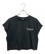 BALMAINバルマン）の古着「フロックロゴ クロップド Tシャツ」｜ブラック