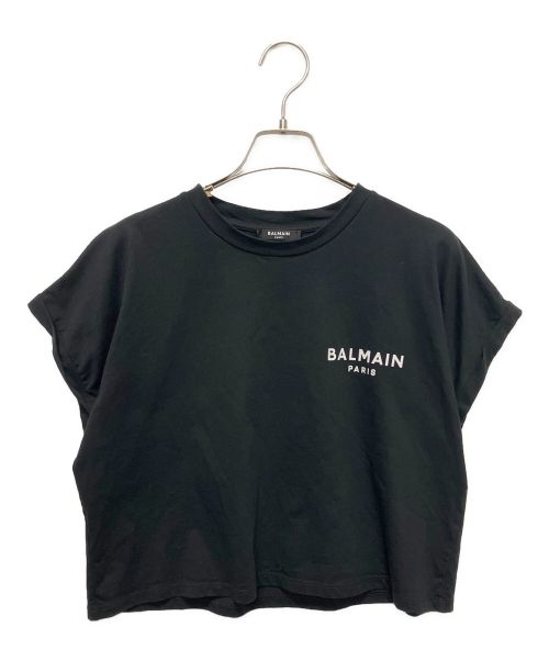 BALMAIN（バルマン）BALMAIN (バルマン) フロックロゴ クロップド Tシャツ ブラック サイズ:XSの古着・服飾アイテム