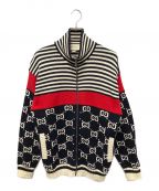 GUCCIグッチ）の古着「GGボーダージャガード Cotton Zip Knit Jacket」｜ホワイト