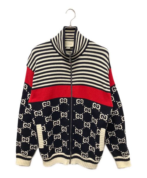 GUCCI（グッチ）GUCCI (グッチ) GGボーダージャガード Cotton Zip Knit Jacket ホワイト サイズ:Mの古着・服飾アイテム