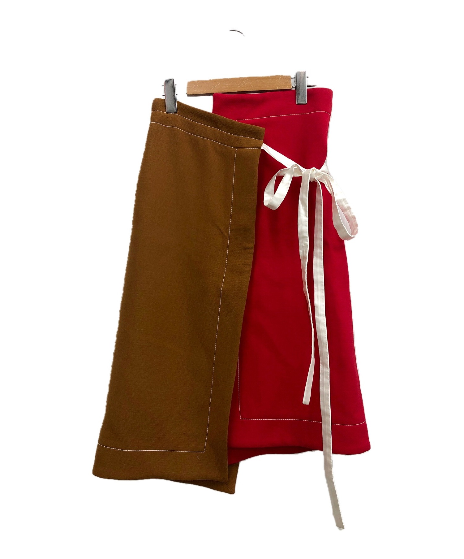MARNI (マルニ) ウエストリボンスカート ブラウン×レッド サイズ:36 未使用品