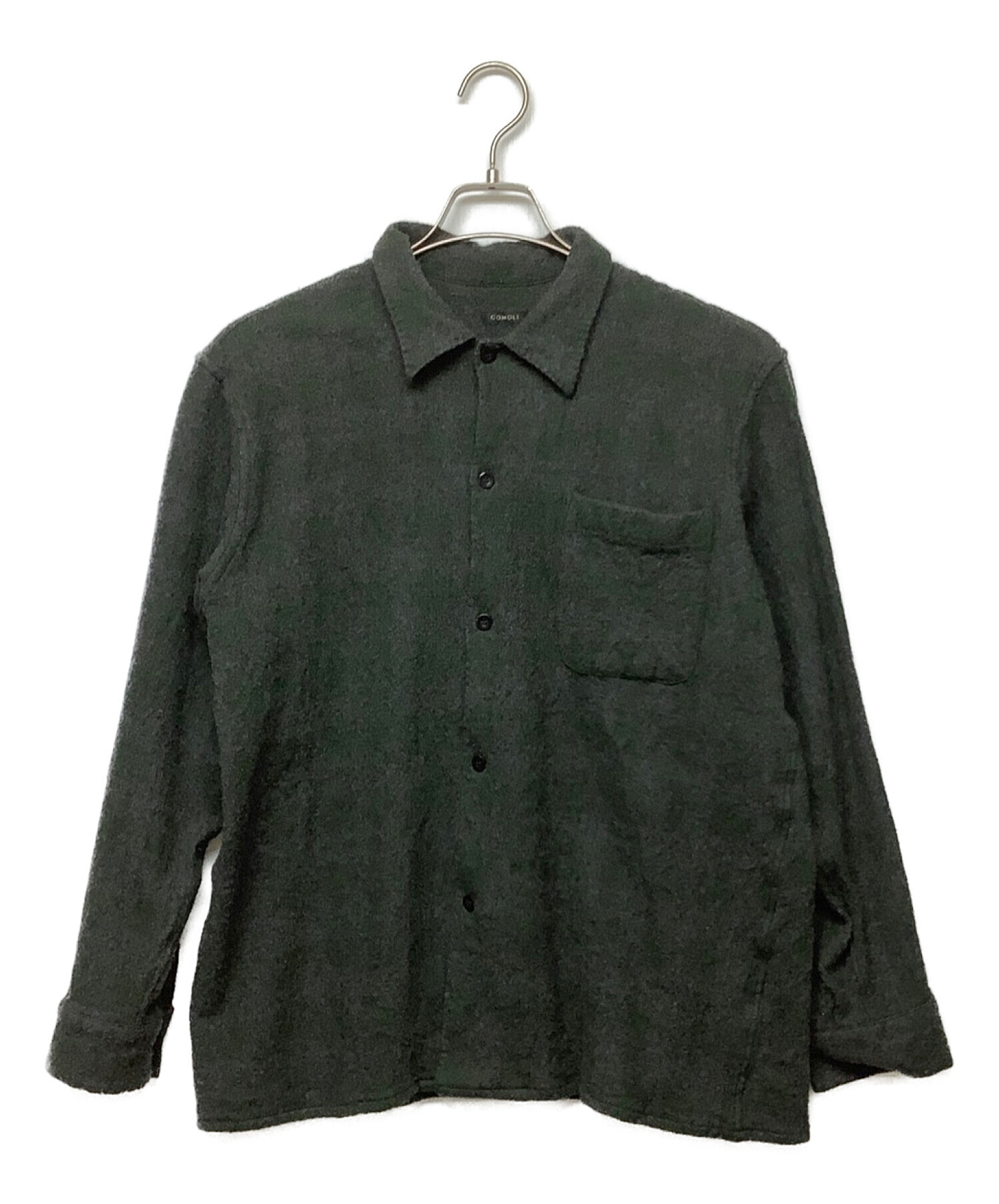 COMOLI (コモリ) ウールチェックオープンカラーシャツ グレー×グリーン サイズ:3