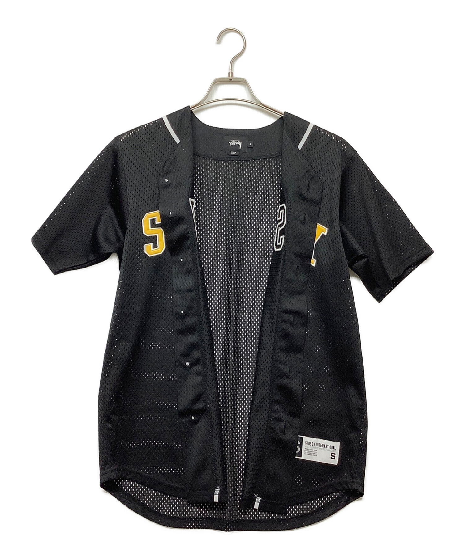 stussy (ステューシー) メッシュベースボールシャツ ブラック×イエロー サイズ:S
