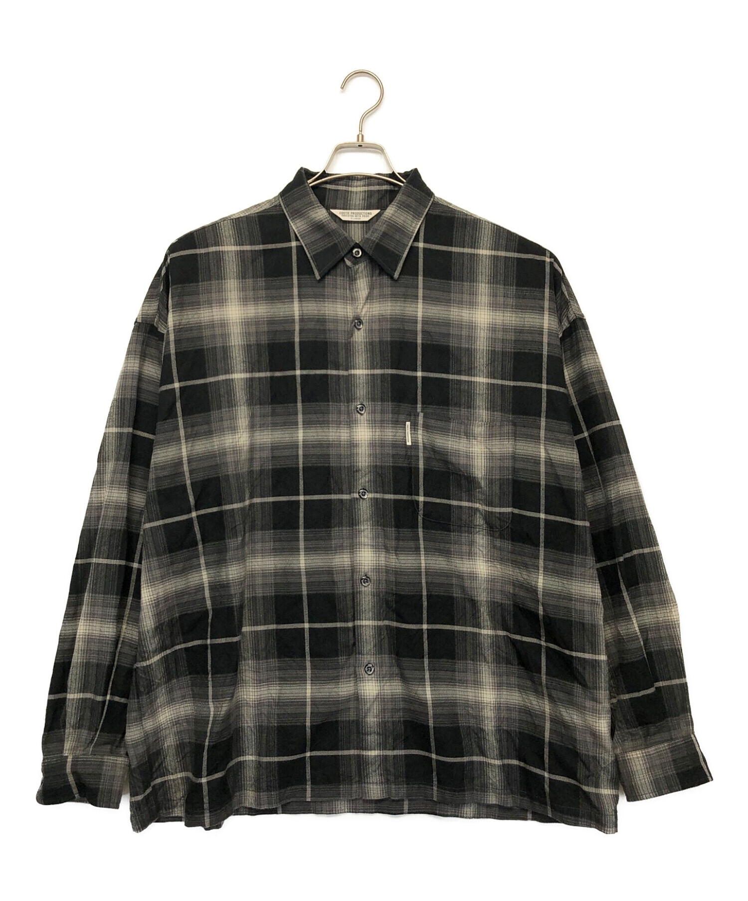 COOTIE PRODUCTIONS (クーティープロダクツ) R/C Ombre Check L/S Shirt ブラック×ホワイト サイズ:XL