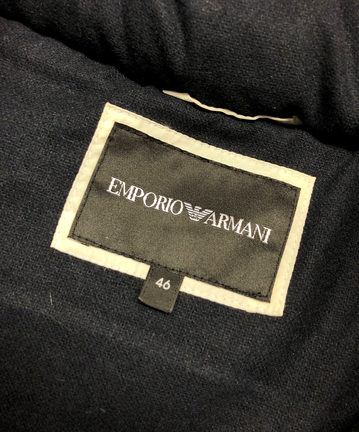 EMPORIO ARMANI (エンポリオアルマーニ) フード付ダウンベスト ネイビー×ホワイト サイズ:46