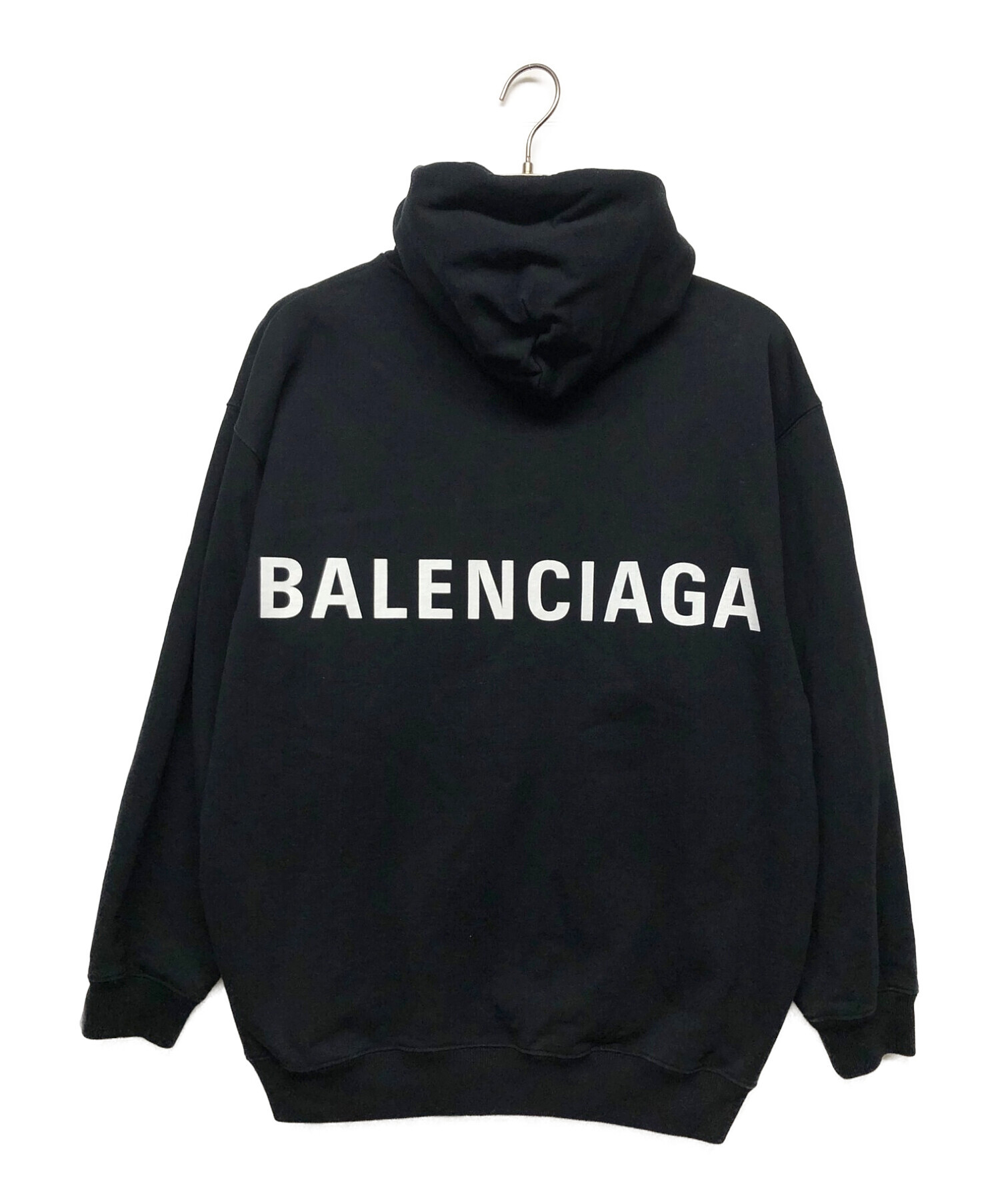 BALENCIAGA (バレンシアガ) バックロゴプリントプルオーバーパーカー ブラック サイズ:S