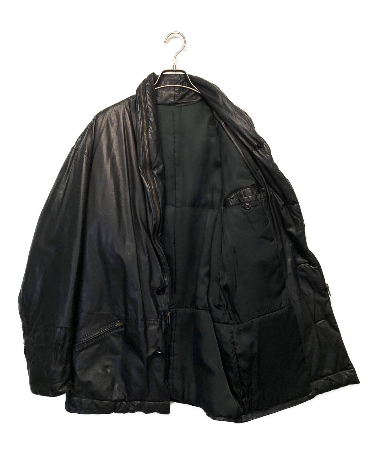 ISSEY MIYAKE (イッセイミヤケ) レザージャケット ブラック サイズ:M