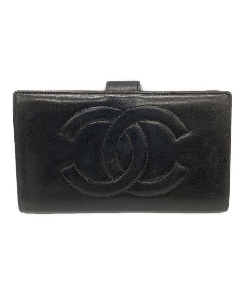 中古・古着通販】CHANEL (シャネル) がま口長財布 ブラック｜ブランド