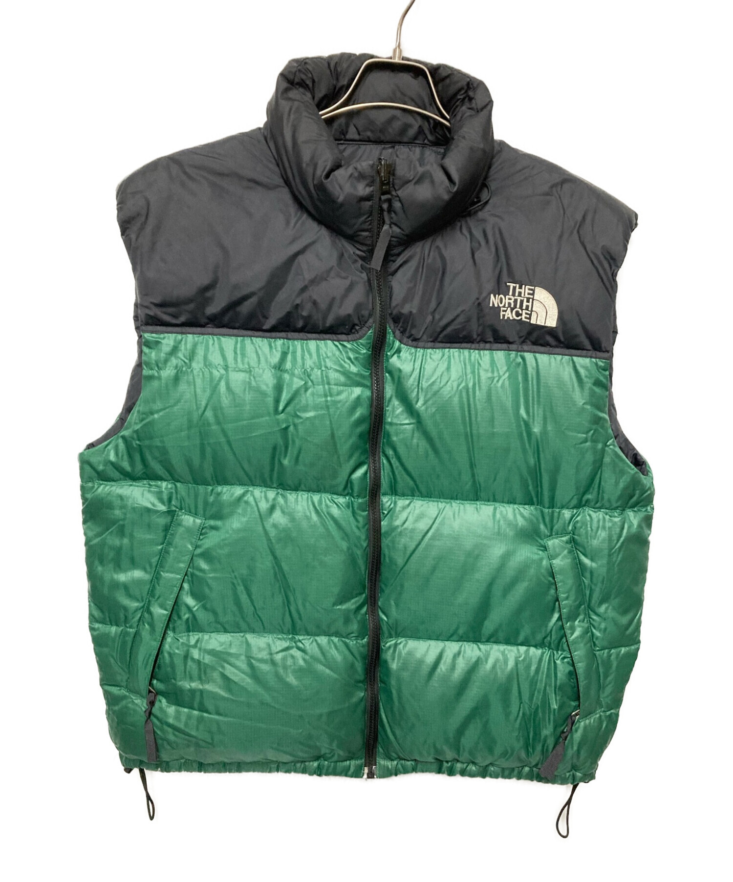 THE NORTH FACE (ザ ノース フェイス) ヌプシダウンベスト ブラック×グリーン サイズ:XL