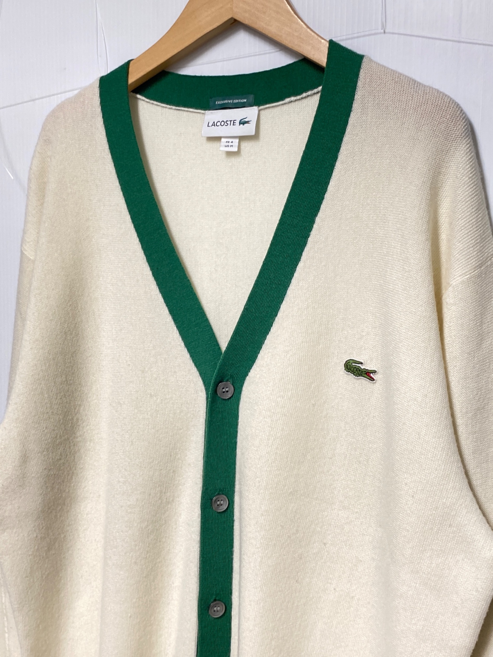 中古・古着通販】LACOSTE (ラコステ) BEAMS (ビームス) 23SS 別注ウールニットカーディガン ホワイト×グリーン  サイズ:M｜ブランド・古着通販 トレファク公式【TREFAC FASHION】スマホサイト