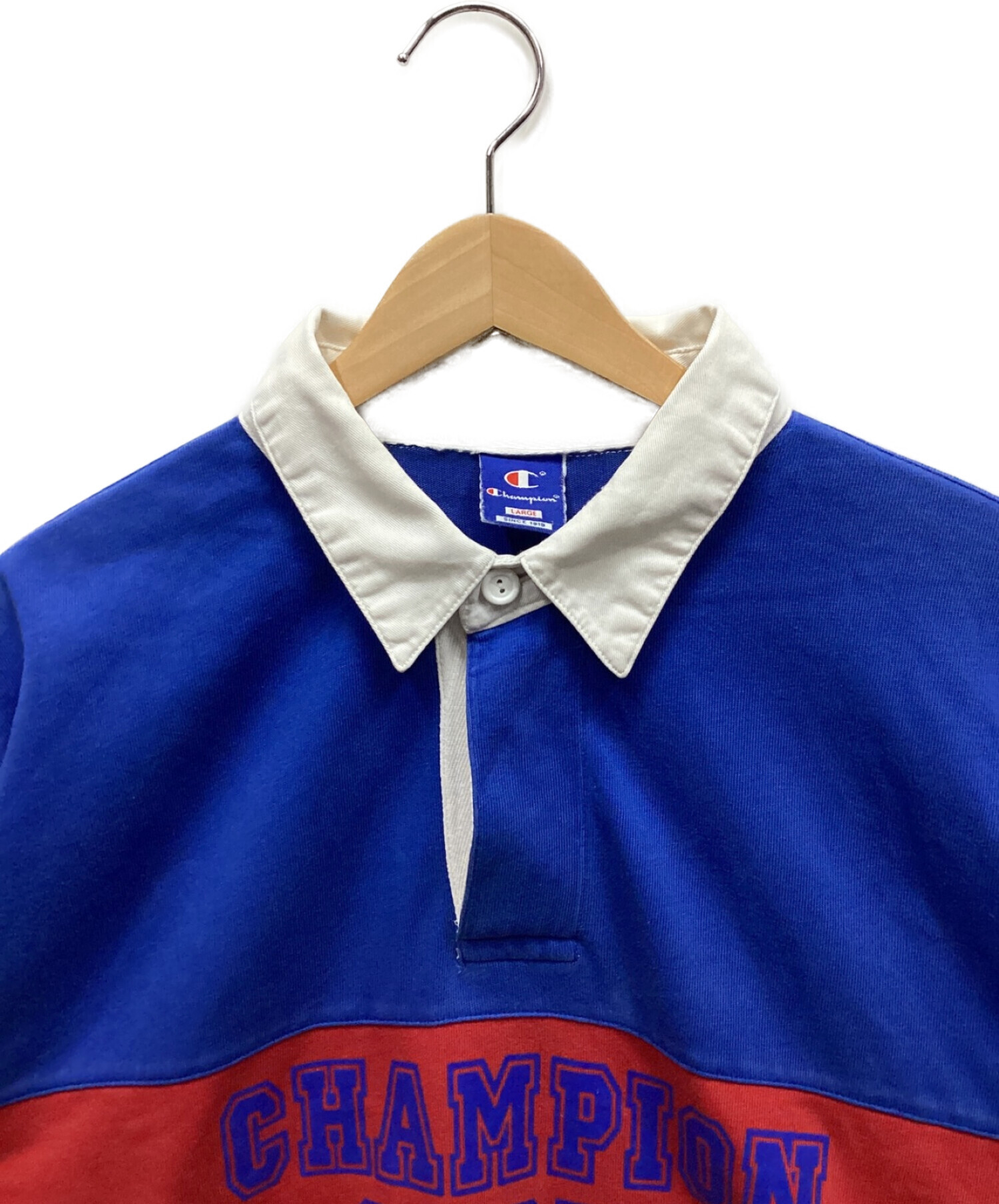 中古・古着通販】Champion (チャンピオン) ラガーシャツ ブルー×レッド