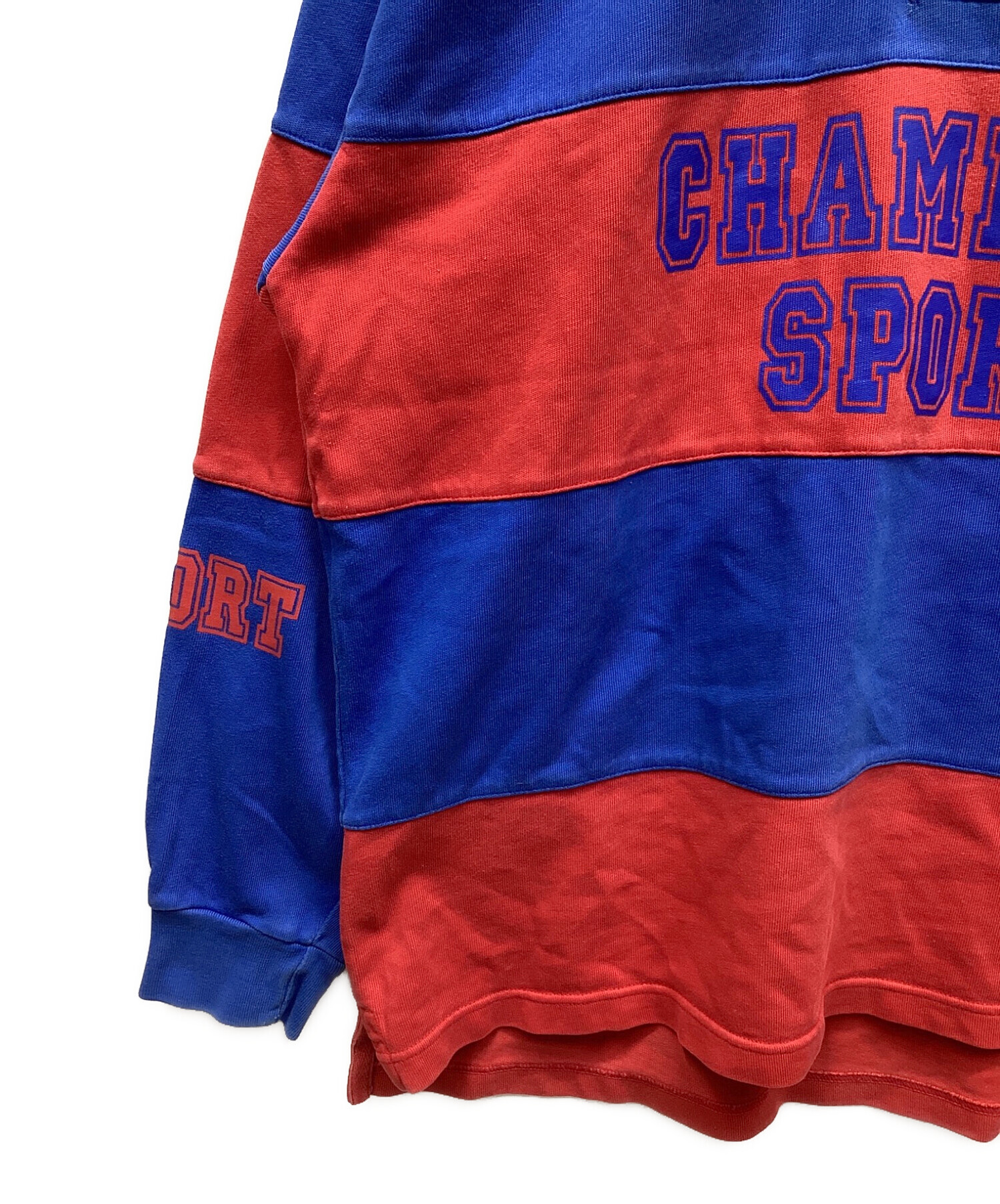 Champion (チャンピオン) ラガーシャツ ブルー×レッド サイズ:L