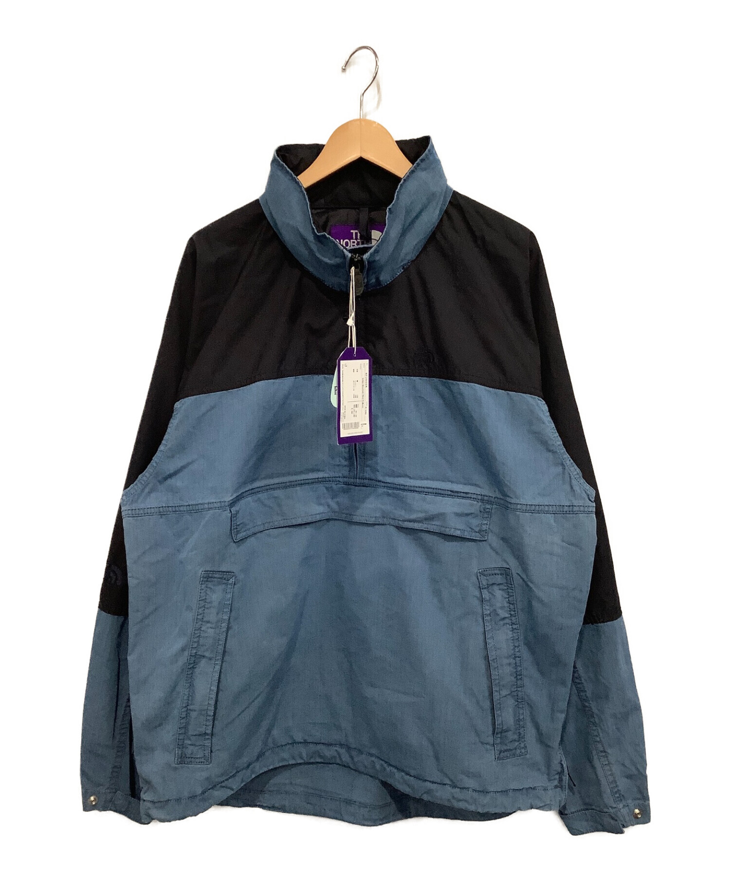 THE NORTHFACE PURPLELABEL (ザノースフェイス パープルレーベル) インディゴマウンテンウィンドプルオーバー ブルー×ブラック  サイズ:L 未使用品