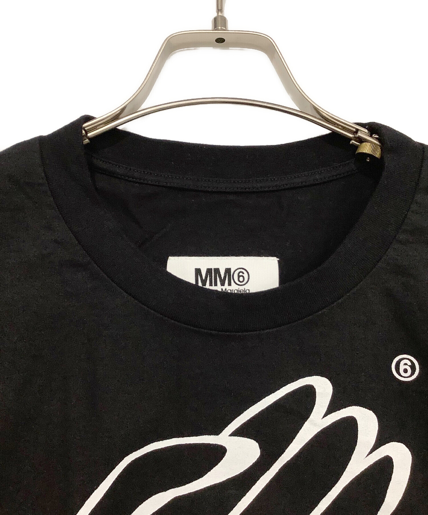 MM6 Maison Margiela (エムエムシックス メゾンマルジェラ) クロップド丈プリントTシャツ ブラック サイズ:S