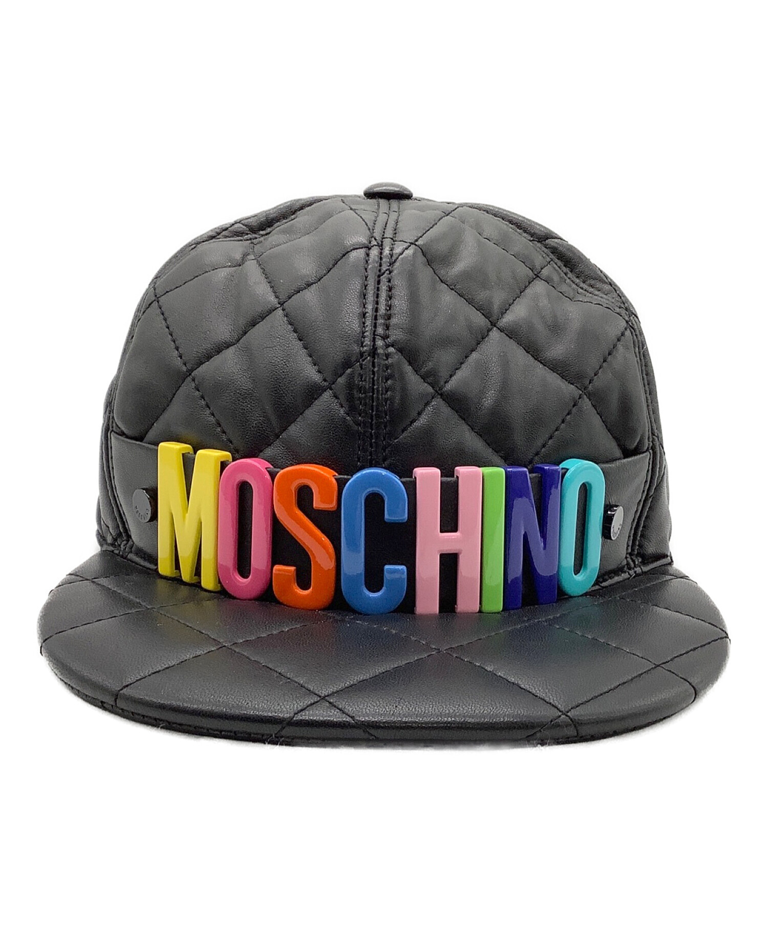 MOSCHINO (モスキーノ) レザーキルティングキャップ ブラック