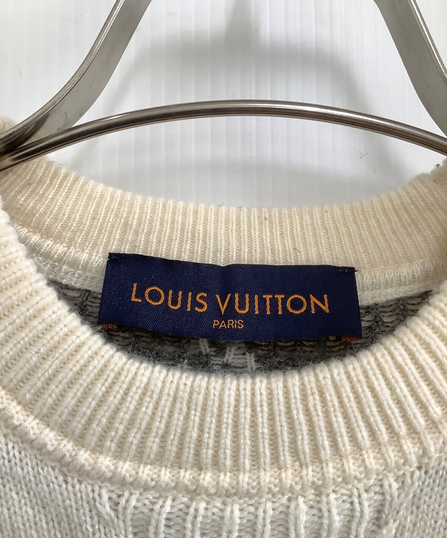 LOUIS VUITTON (ルイ ヴィトン) ハーフモノグラムニット ホワイト×グレー サイズ:M