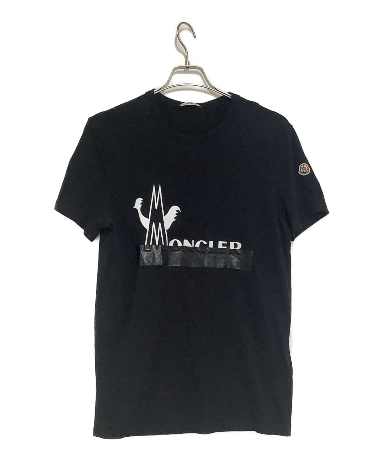 即納HOT65 MONCLER ブラック イエローロゴ 半袖 Tシャツ size L Tシャツ/カットソー(半袖/袖なし)
