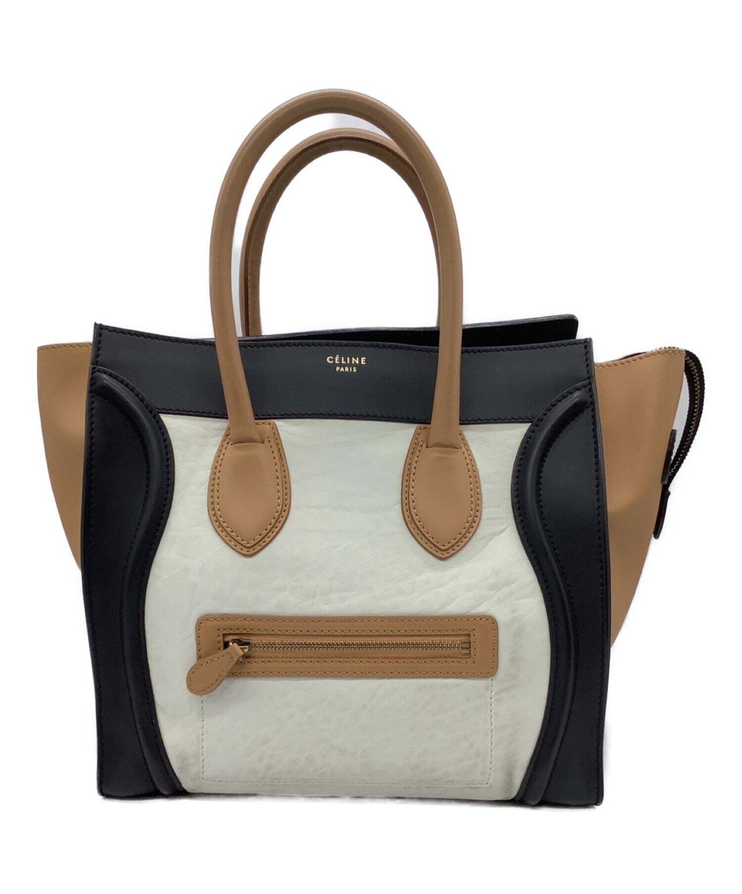 中古・古着通販】CELINE (セリーヌ) ハンドバッグ ブラック×ベージュ