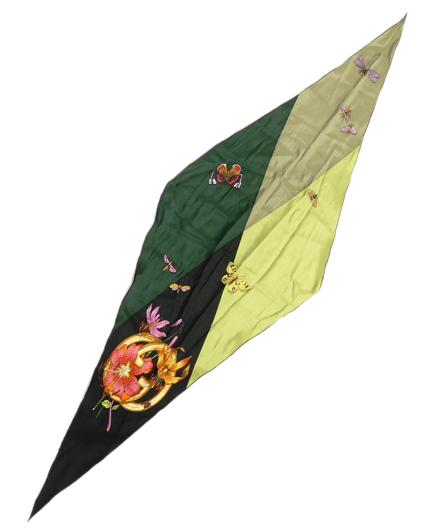 GUCCI (グッチ) ひし形シルクスカーフ グリーン サイズ:115cm