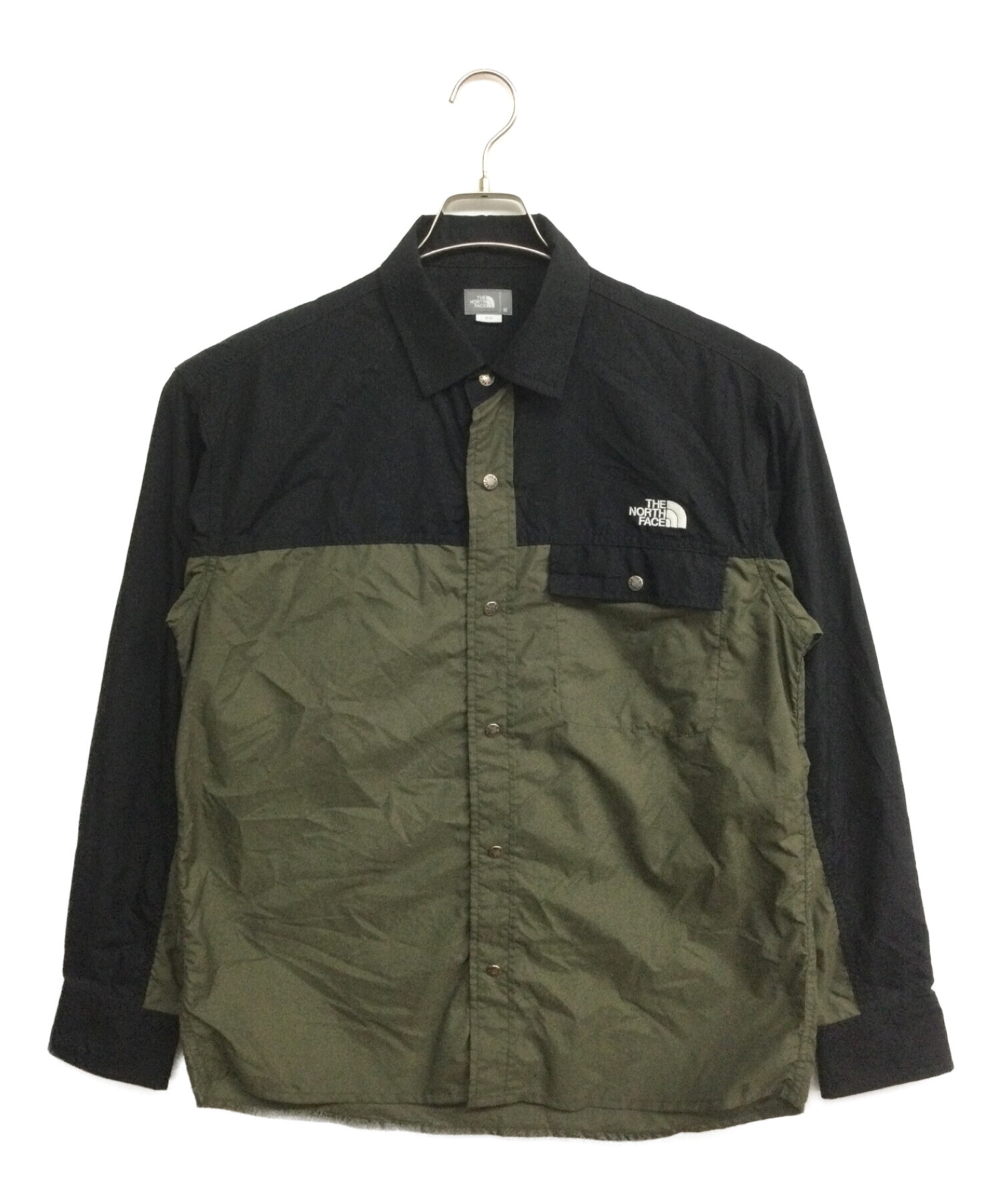 THE NORTH FACE (ザ ノース フェイス) L/S Nuptse Shirt グリーン×ブラック サイズ:M