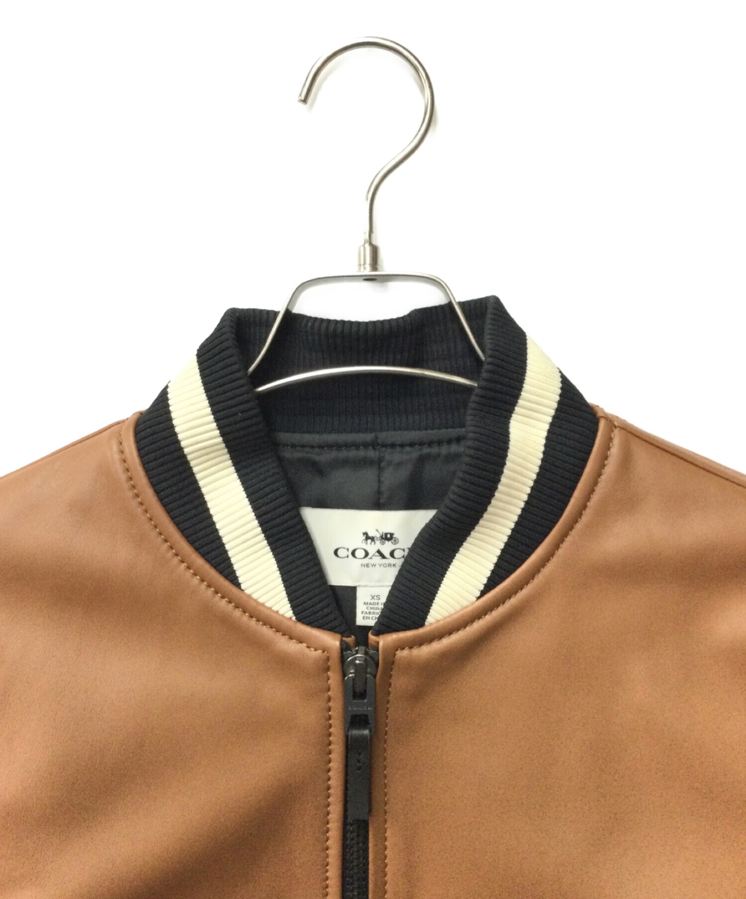 中古・古着通販】COACH (コーチ) Leather Varsity Jacket ブラウン