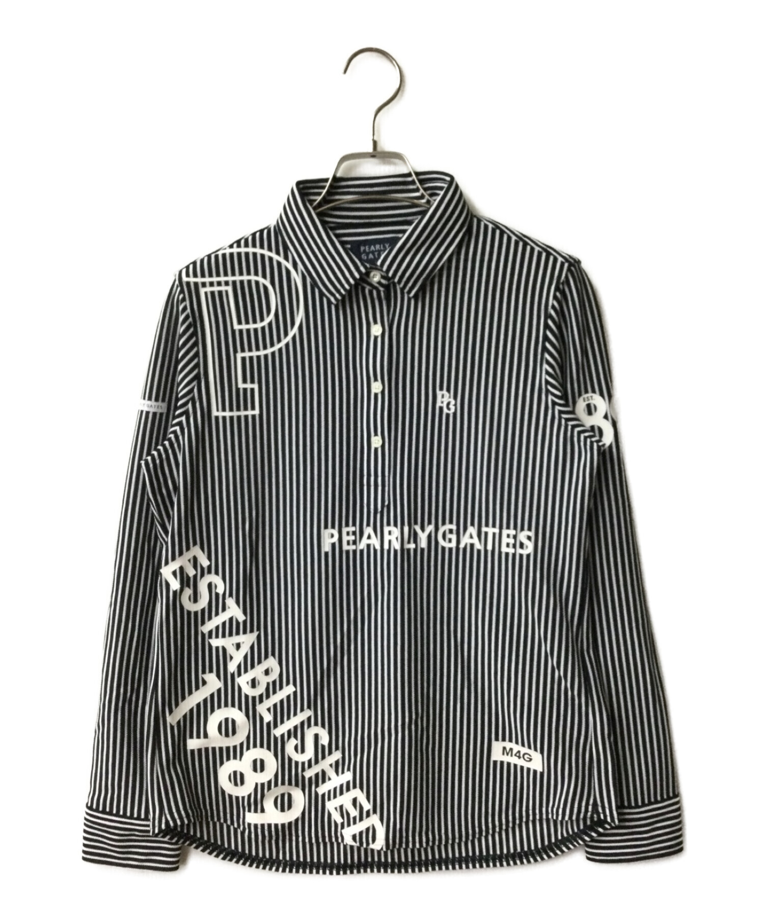 PEARLY GATES (パーリーゲイツ) カノコ長袖プルオーバーカットソー ＜ロンスト柄＞ ホワイト×ブラック サイズ:1 未使用品