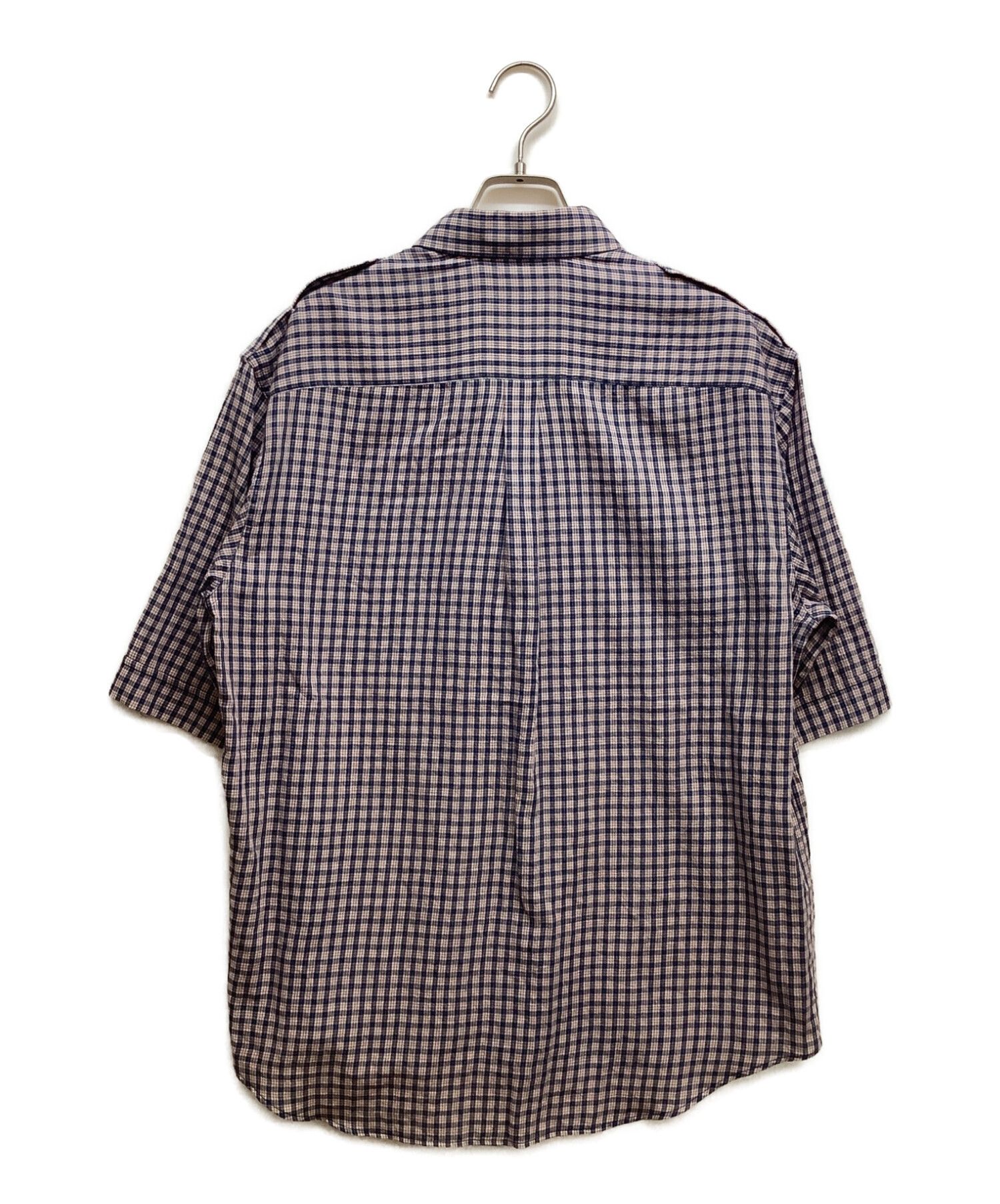 GUCCI (グッチ) 半袖チェックシャツ ネイビー×レッド サイズ:46 未使用品