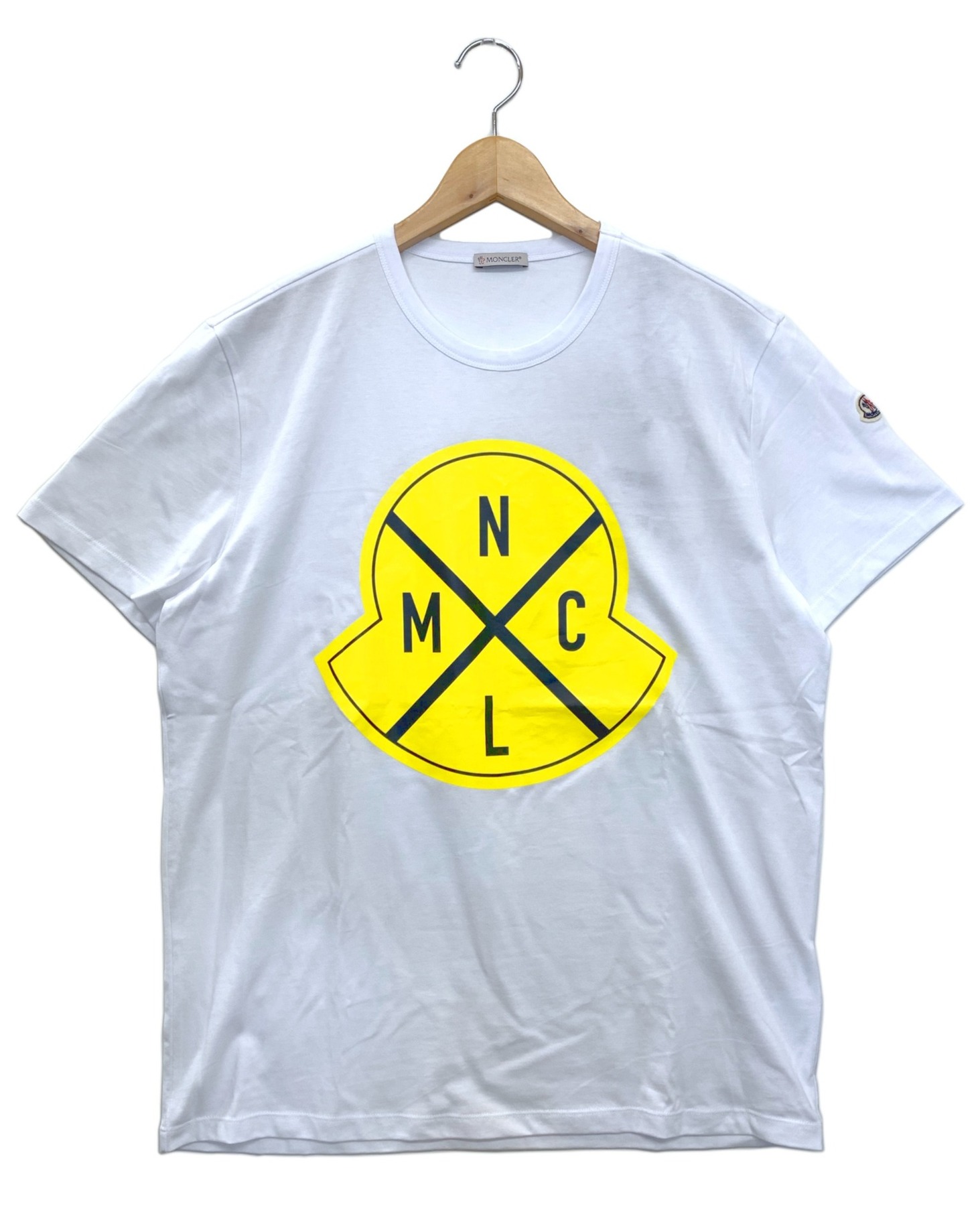 MONCLER (モンクレール) プリントTシャツ ホワイト×イエロー サイズ:TG XL 未使用品