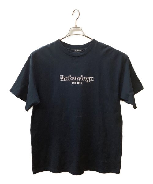 希少✨バレンシアガ 19AW Tシャツ 刺繍ロゴ オーバーサイズ ネイビー S○素材