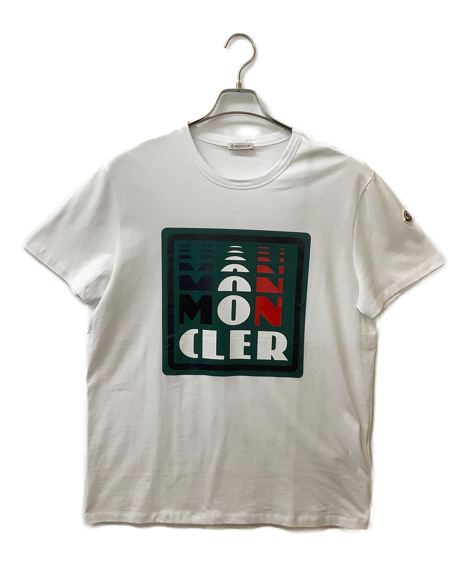 MONCLER (モンクレール) ロゴプリントTシャツ ホワイト×グリーン サイズ:XL