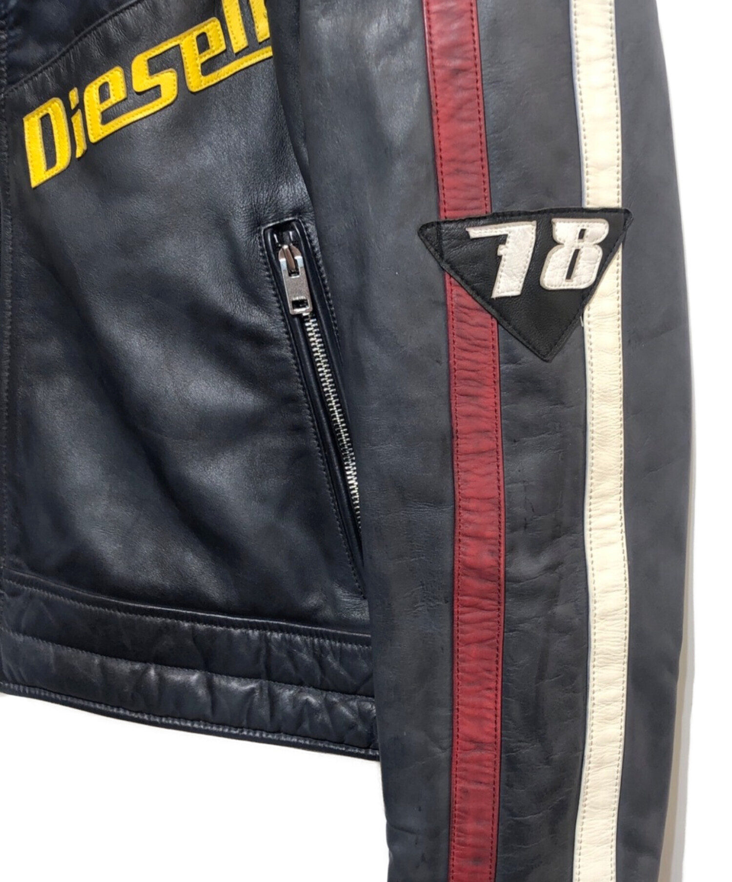 DIESEL (ディーゼル) シングルライダースジャケット ブラック×ホワイト サイズ:L