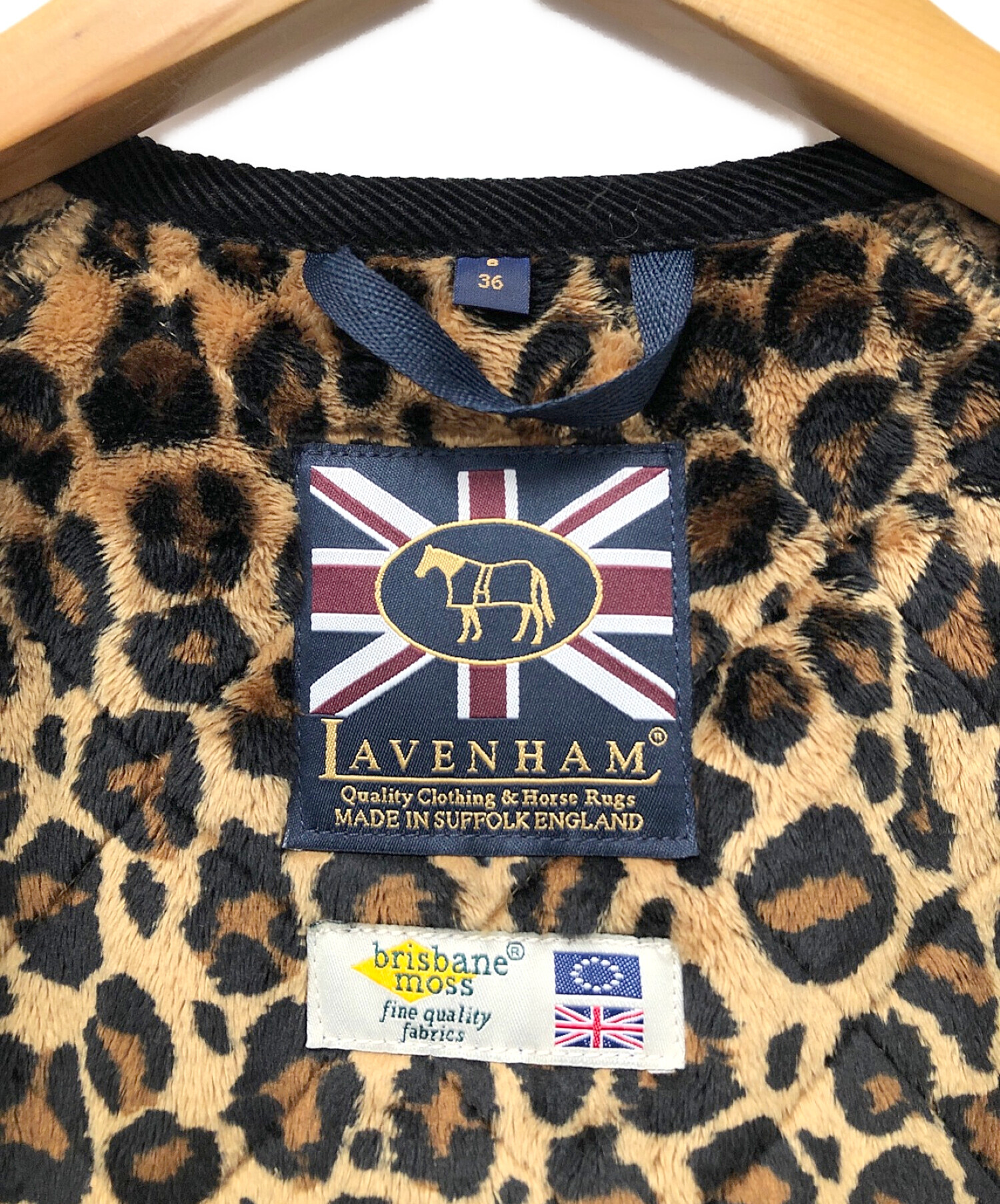 LAVENHAM (ラベンハム) ノーカラーファーレオパードダイアコート ブラック サイズ:36