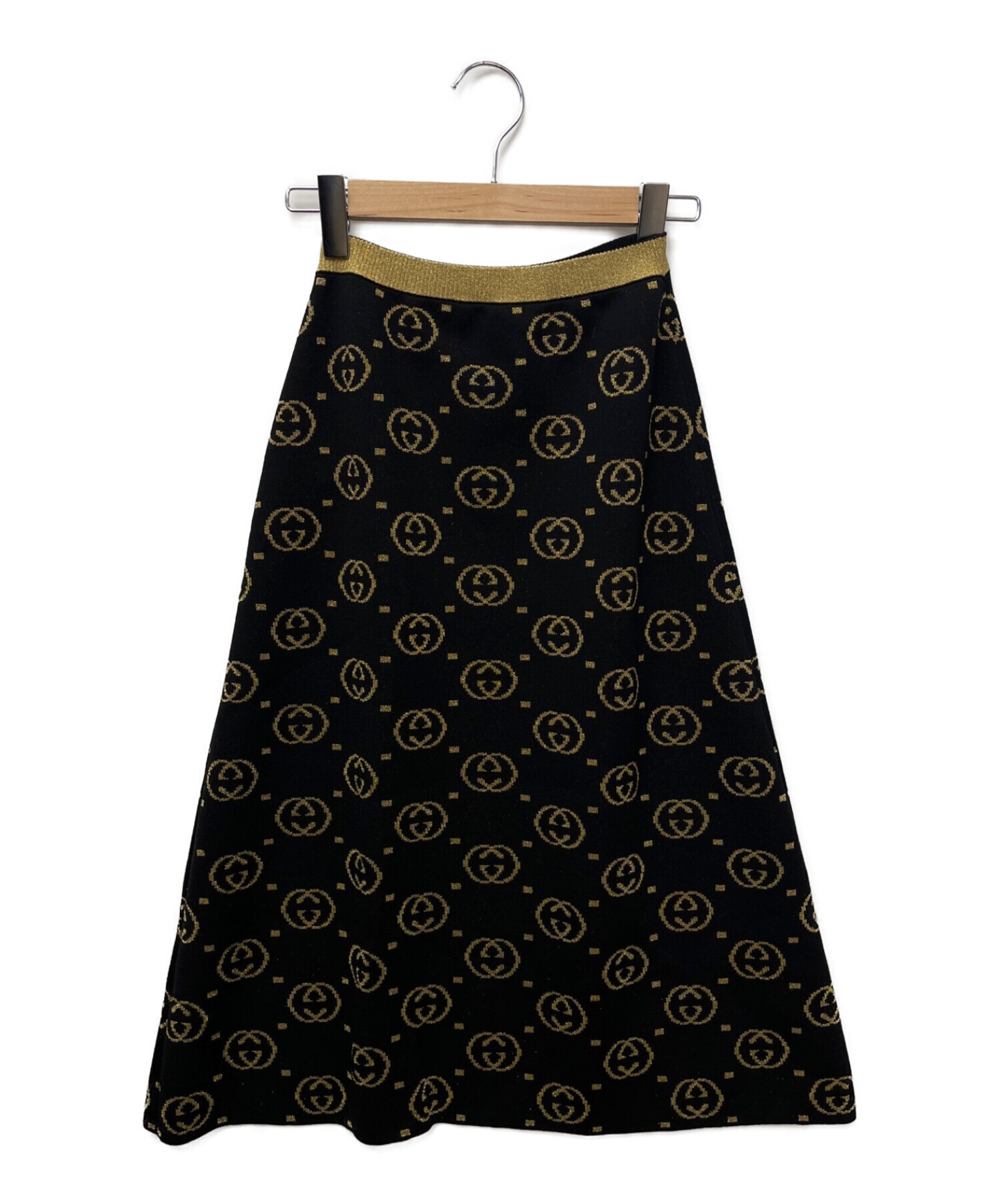 GUCCI (グッチ) ウールラメロングスカート ブラック×ゴールド サイズ:S
