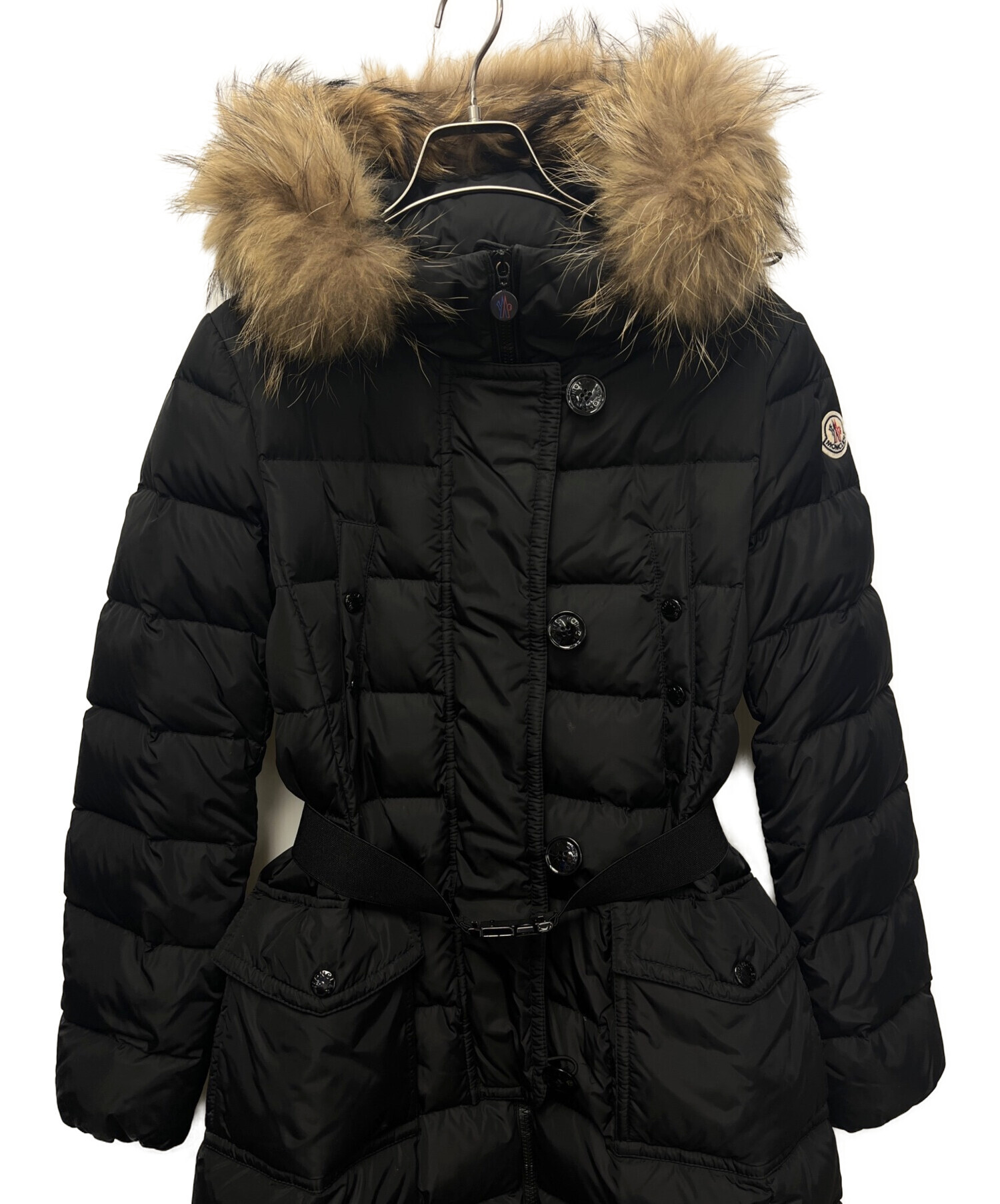 MONCLER (モンクレール) ファー付ダウンコート ブラック サイズ:1