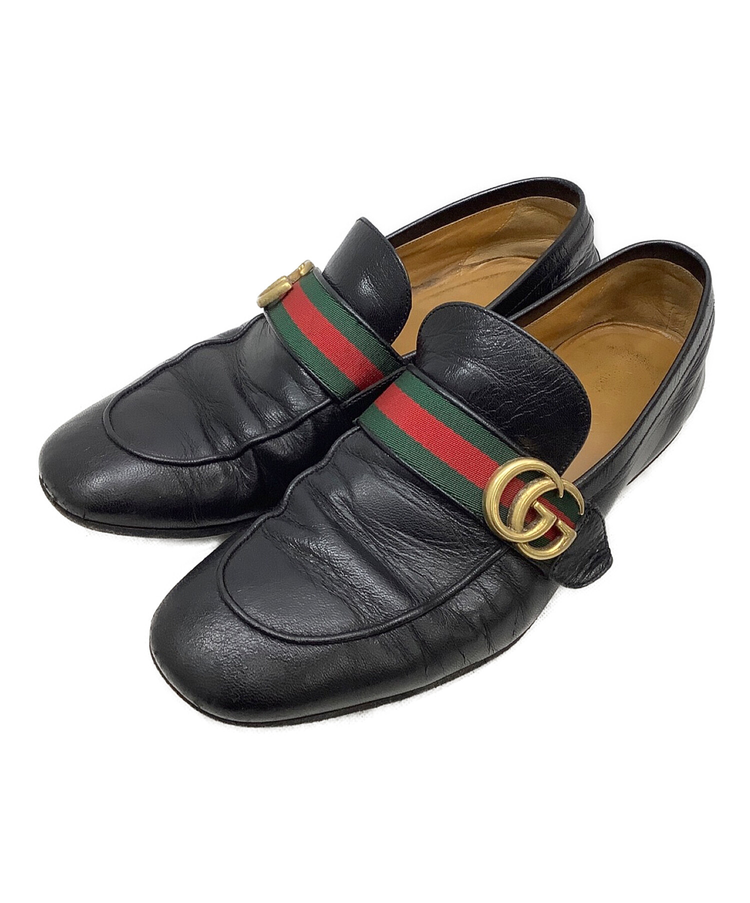 GUCCI (グッチ) ダブルGGローファー ブラック サイズ:7