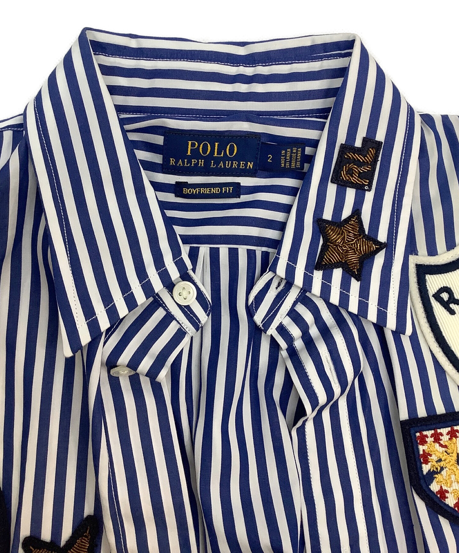 POLO RALPH LAUREN (ポロ・ラルフローレン) ストライプワッペンシャツ ブルー サイズ:2