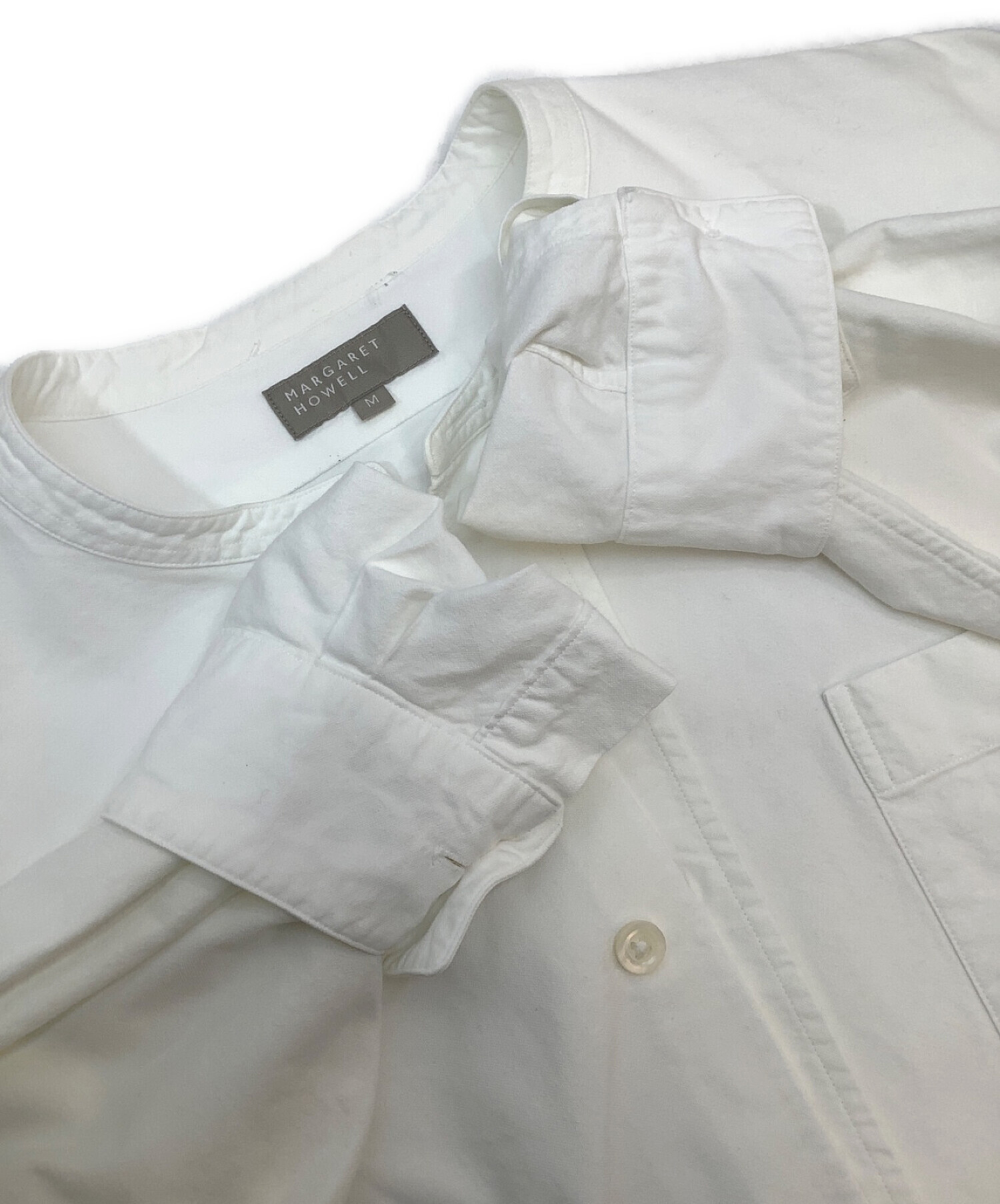 MARGARET HOWELL (マーガレットハウエル) バンドカラーシャツ ホワイト サイズ:M