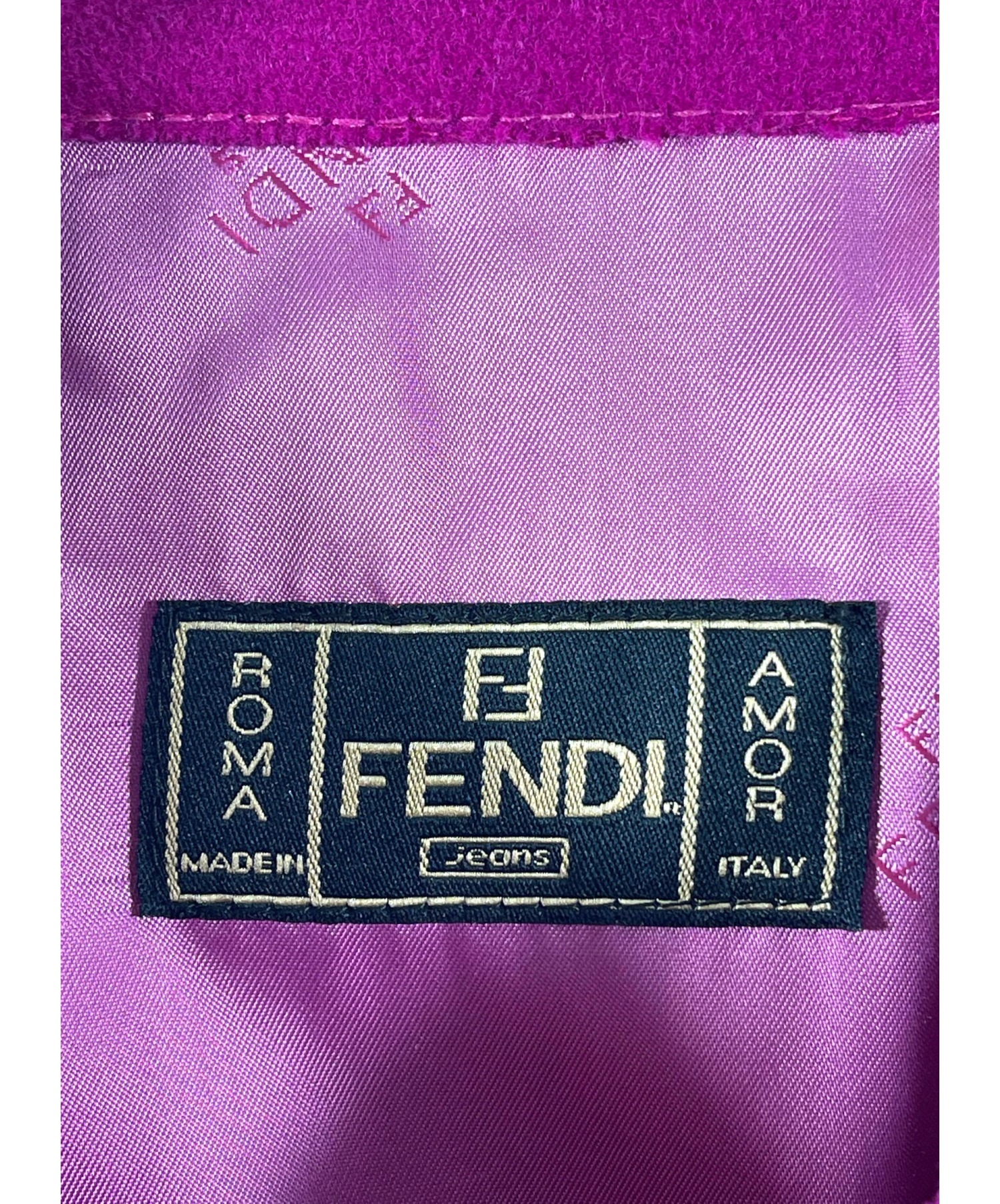 FENDI (フェンディ) ノーカラーデニムジャケットセットアップ インディゴ×ピンク サイズ:36